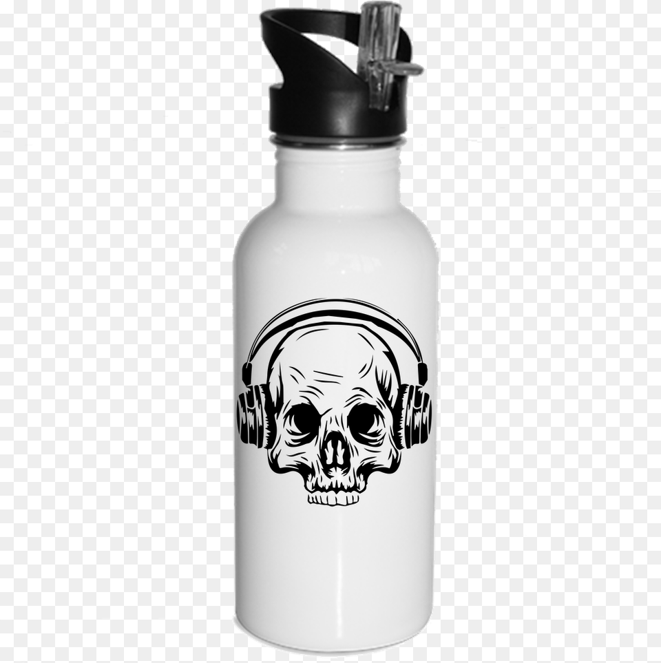 Transparent Skull With Headphones 20oz Sublimation Water Bottle, Face, Head, Person, Water Bottle Free Png