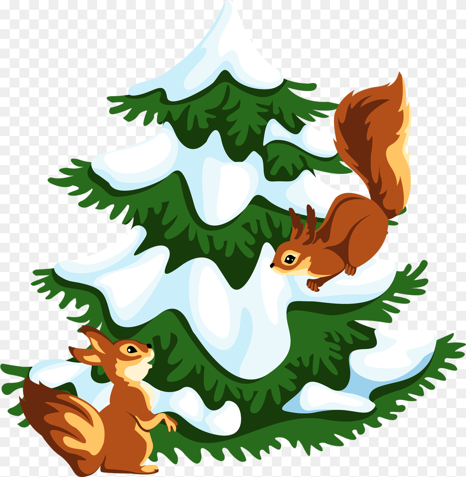Transparent Snowy Tree With Squirrels Clipart Squirrel On Tree Clipart, Plant Free Png Download