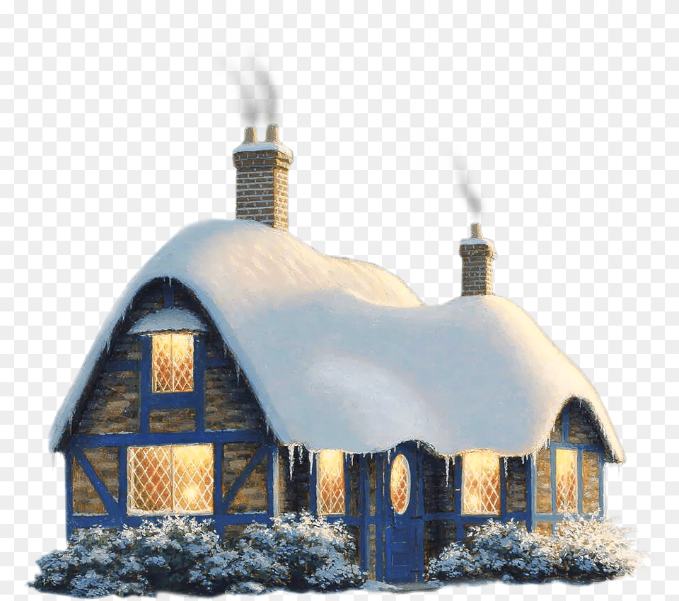 Snowy Winter House Cottage In Snow Drawing, Architecture, Rural, Outdoors, Nature Free Transparent Png
