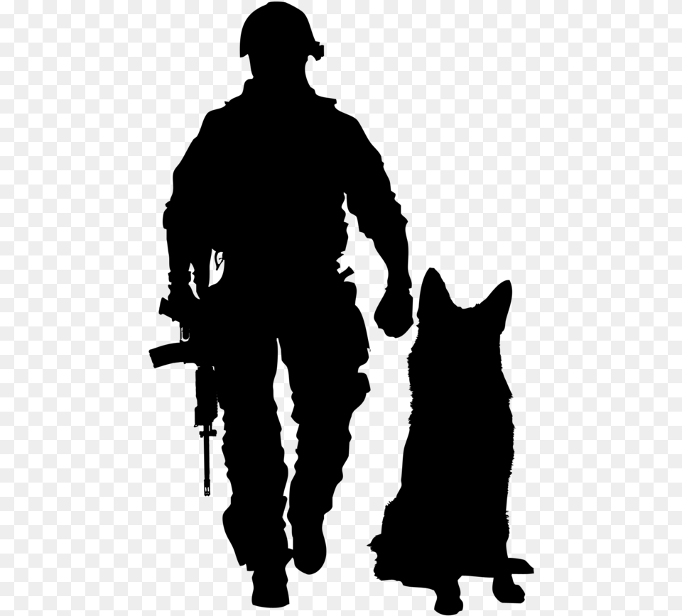 Transparent Soldier Silhouette Soldier And Dog Silhouette, Gray Free Png Download