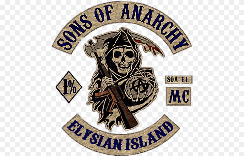 Transparent Sons Of Anarchy Logo Sons Of Anarchy Back, Badge, Symbol, Person, Emblem Free Png