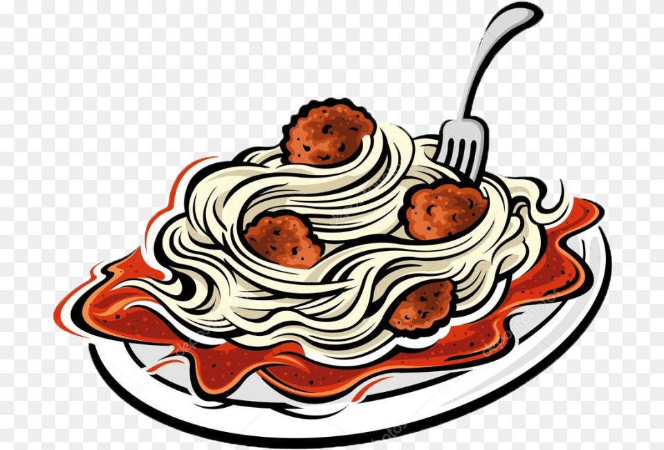 Transparent Spaghetti Clipart Spaghetti And Meatballs Clipart Black And White, Cutlery, Fork, Meal, Food Free Png