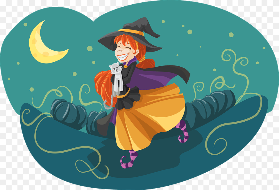 Transparent Spooky Moon Friendly Witch Image Transparent, Person, Face, Head, Art Png