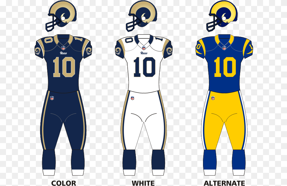 Transparent Sports Jerseys Clipart La Rams Uniform, Shirt, Clothing, Helmet, American Football Png