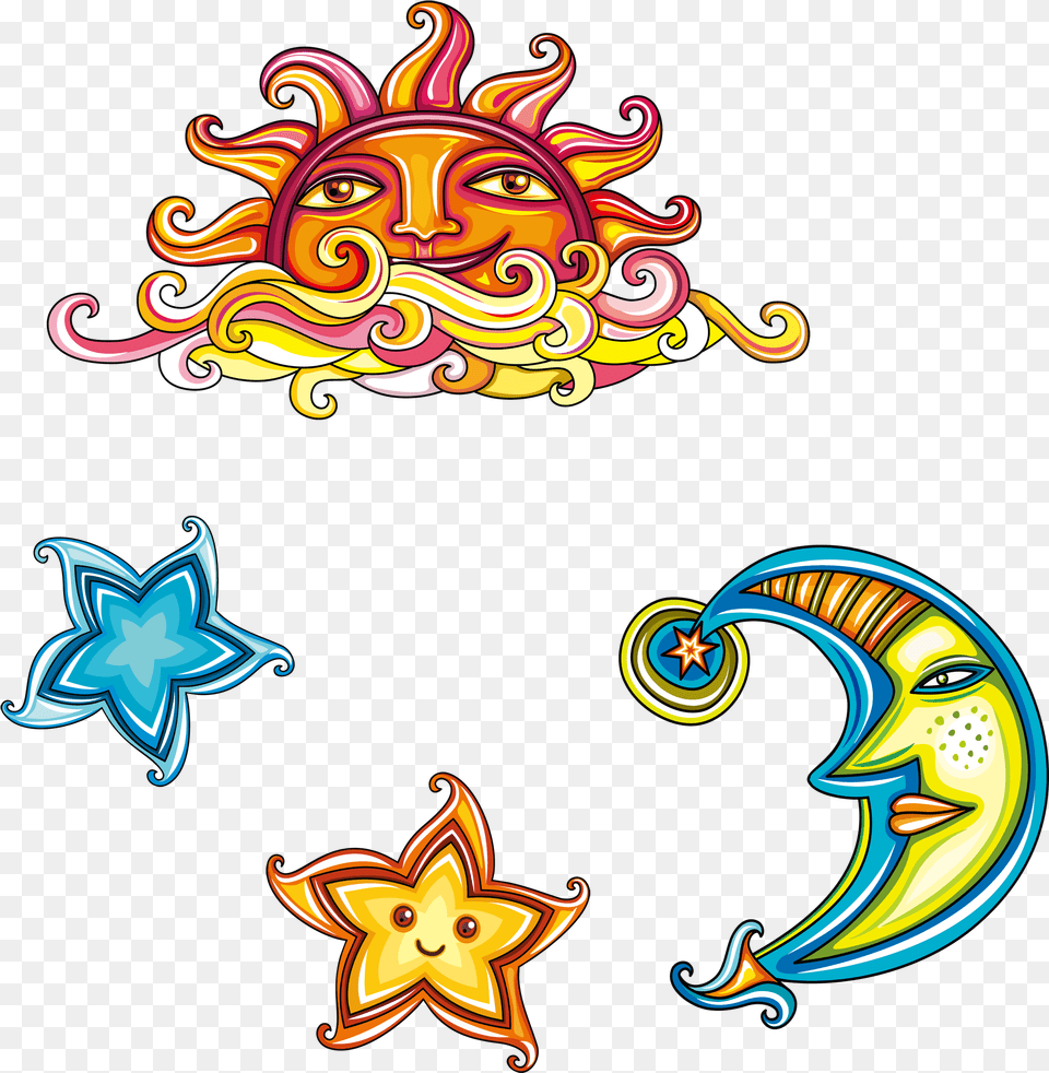 Transparent Stars Clipart Sol Estrellas Lunas Animados, Pattern, Art, Graphics, Symbol Free Png