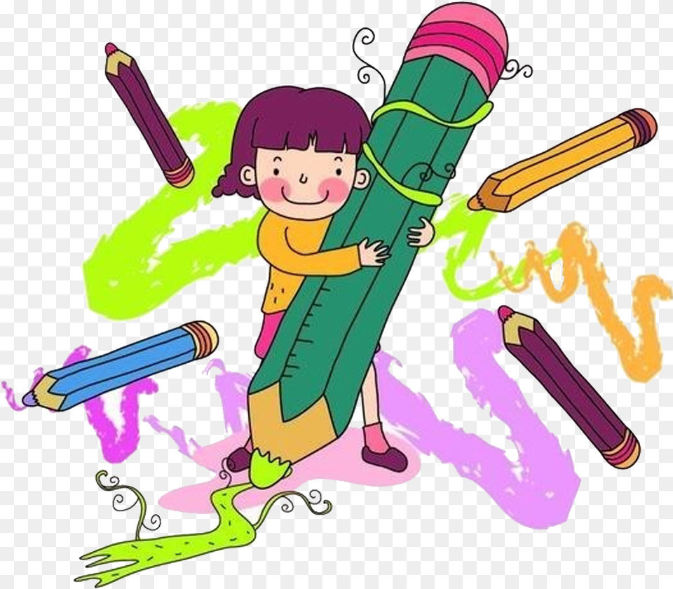 Transparent Stock Paintbrush Cartoon Painting Child Con Lapices De Colores Dibujo, Baby, Person, Face, Head Png Image