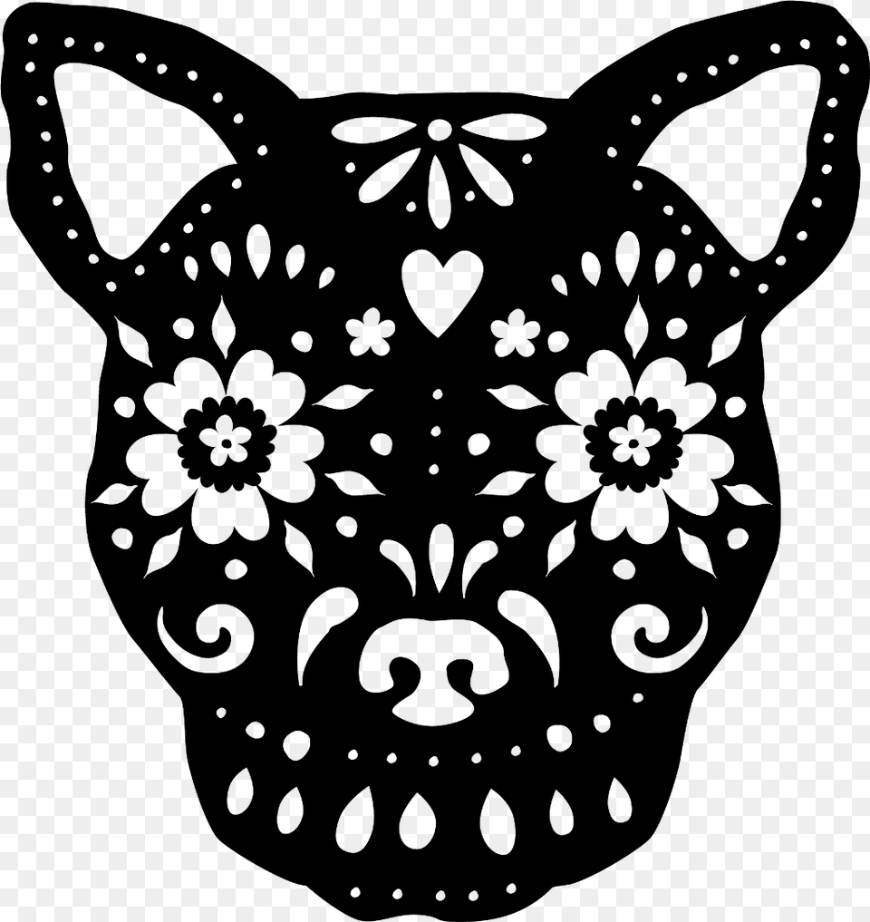 Transparent Sugar Skull Clipart Black And White Stencil Sugar Skull Dog, Gray Png Image