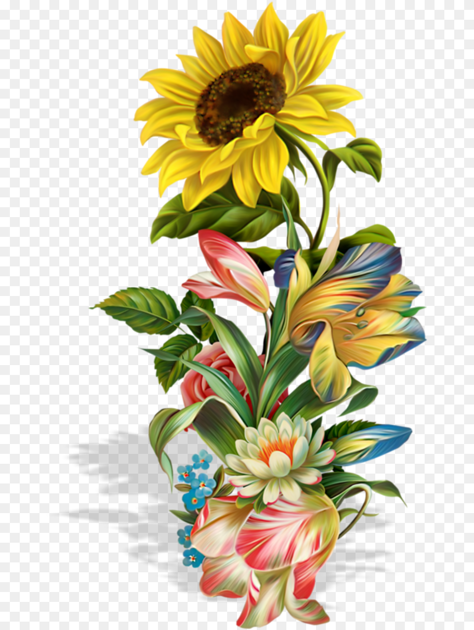 Transparent Sun Flower Painting, Flower Arrangement, Flower Bouquet, Plant, Art Png Image