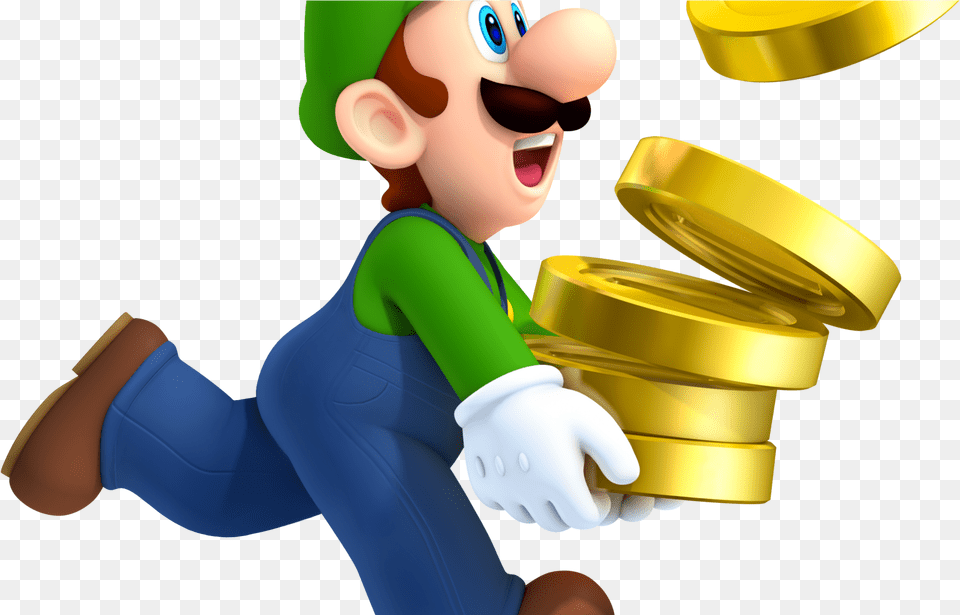 Super Mario Clipart Luigi Holding Coins, Baby, Person, Tape, Face Free Transparent Png