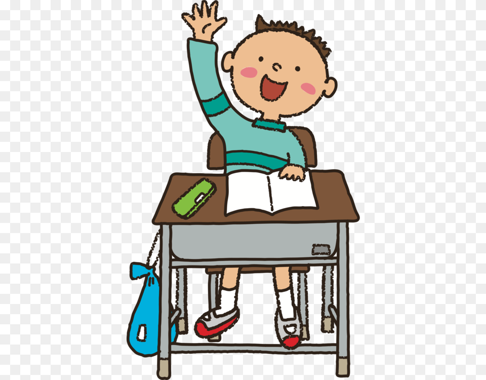Transparent Teacher Human Cartoon Raise Hand Clipart, Desk, Furniture, Table, Baby Free Png Download
