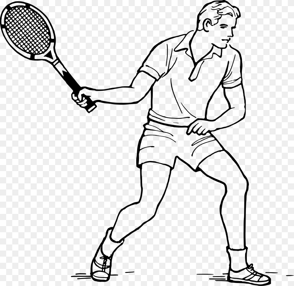 Transparent Tennis Tennis Player Line Drawing, Gray Png Image