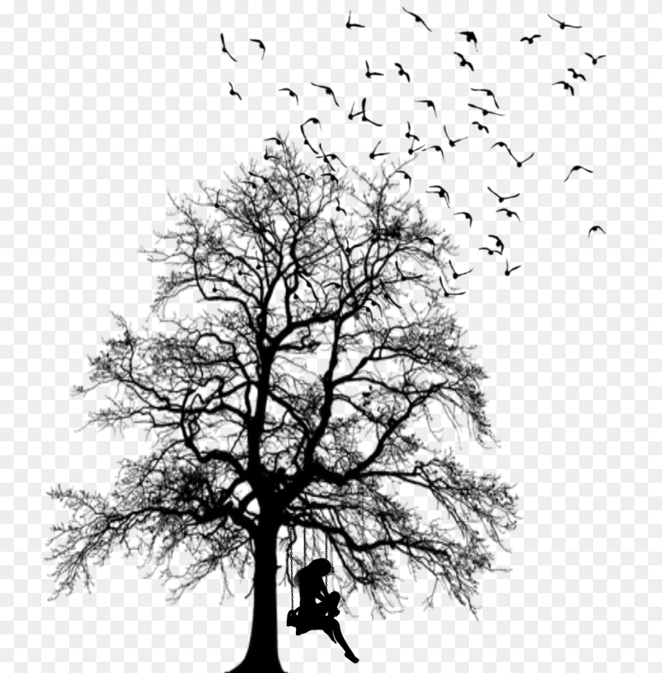 Tree With Swing Clipart Swinging Girl Silhouette Tree, Gray Free Transparent Png