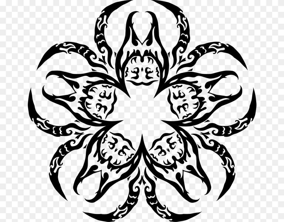 Transparent Tribal Clipart Black And White Tribal Art Tribal Flowers, Gray Free Png
