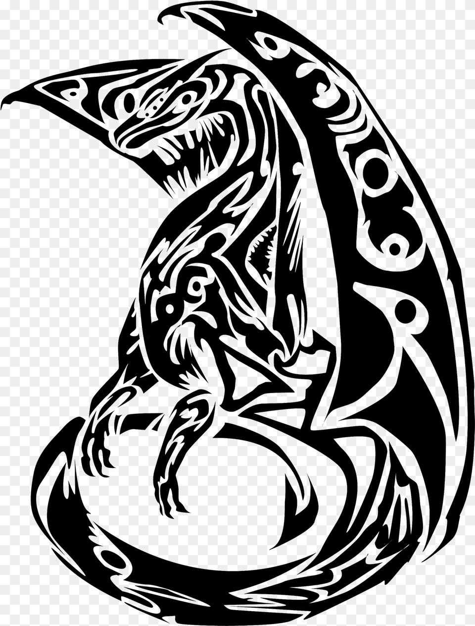 Tribal Design Tattoo Outlines Of Dragon, Gray Free Transparent Png
