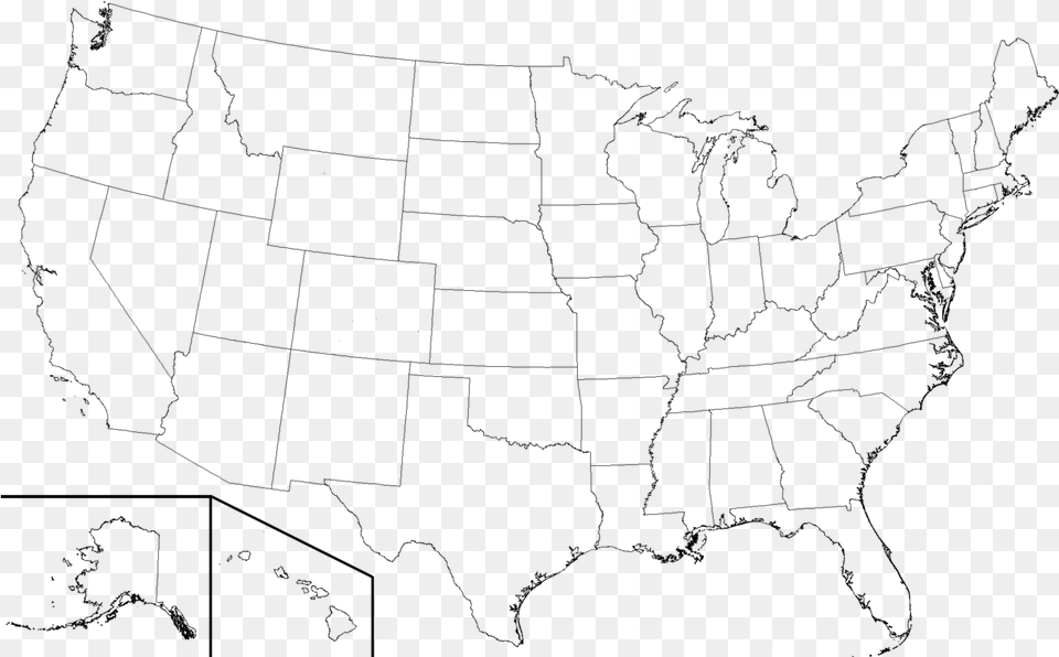 Transparent United States Clipart Black And White High Resolution United States Map Blank, Gray Png