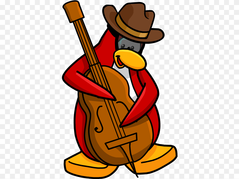 Transparent Upright Bass Clipart Club Penguin Penguin Band, Clothing, Hat, Cello, Musical Instrument Free Png