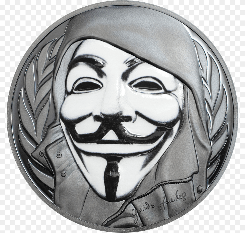Transparent V For Vendetta Mask Guy Fawkes Coin, Face, Head, Person, Helmet Png