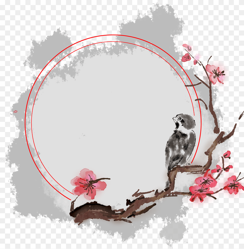 Transparent Vintage Flower Border Clipart Cherry Blossom Border, Plant, Animal, Bird, Finch Free Png Download