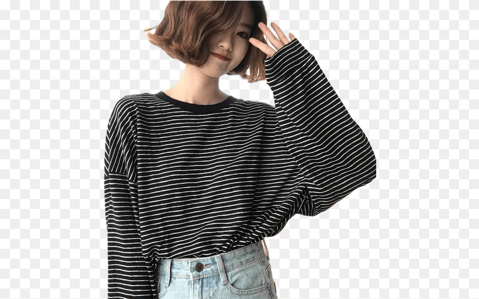 Transparent Vintage Woman Korean Oversized T Shirt For Girls, Blouse, Clothing, Long Sleeve, Sleeve Png Image