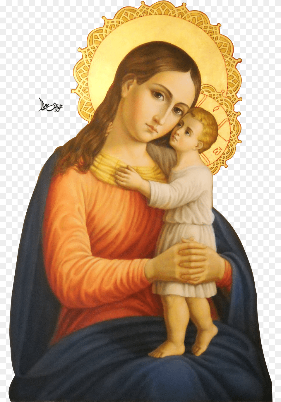 Transparent Virgin Mary Mother Mary And Baby Jesus, Painting, Art, Person, Adult Png