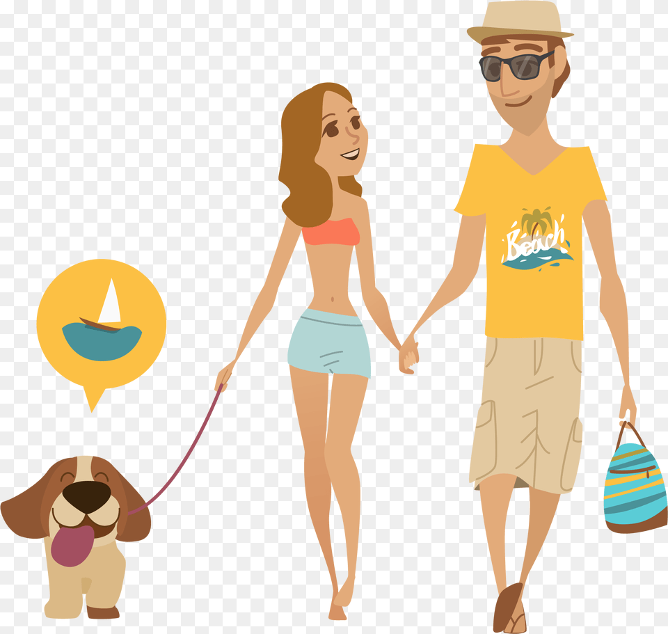 Transparent Walkathon Clipart Couple With Dog Illustration, Shorts, Clothing, Person, Boy Png Image