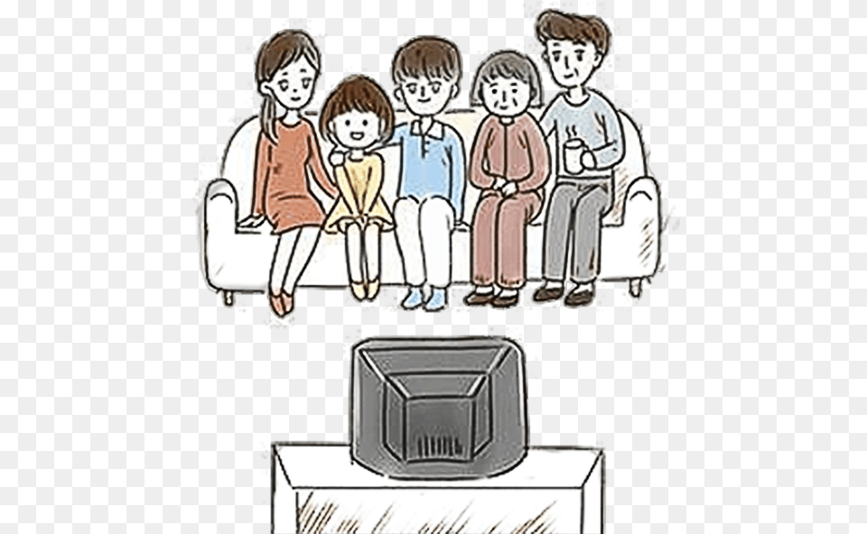 Transparent Watching Tv Clipart Family Watching Tv Drawing, Book, Comics, Publication, Baby Png