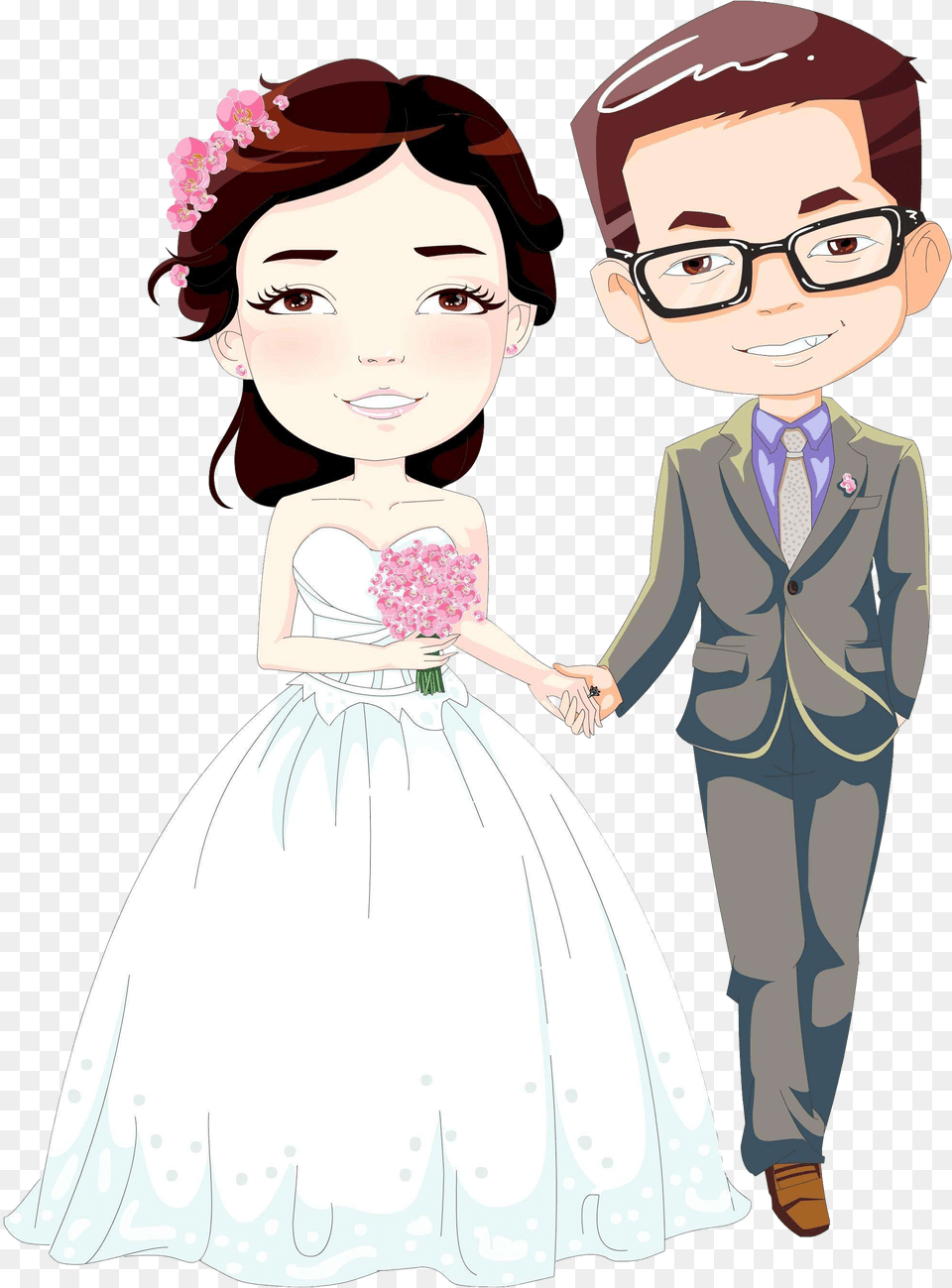 Transparent Wedding Couple Cartoon Marriage Couple Cartoon, Formal Wear, Gown, Clothing, Dress Free Png