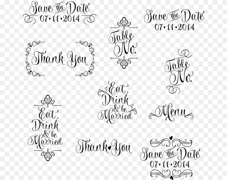 Transparent Wedding Save The Date Clipart Calligraphy, Gray Png