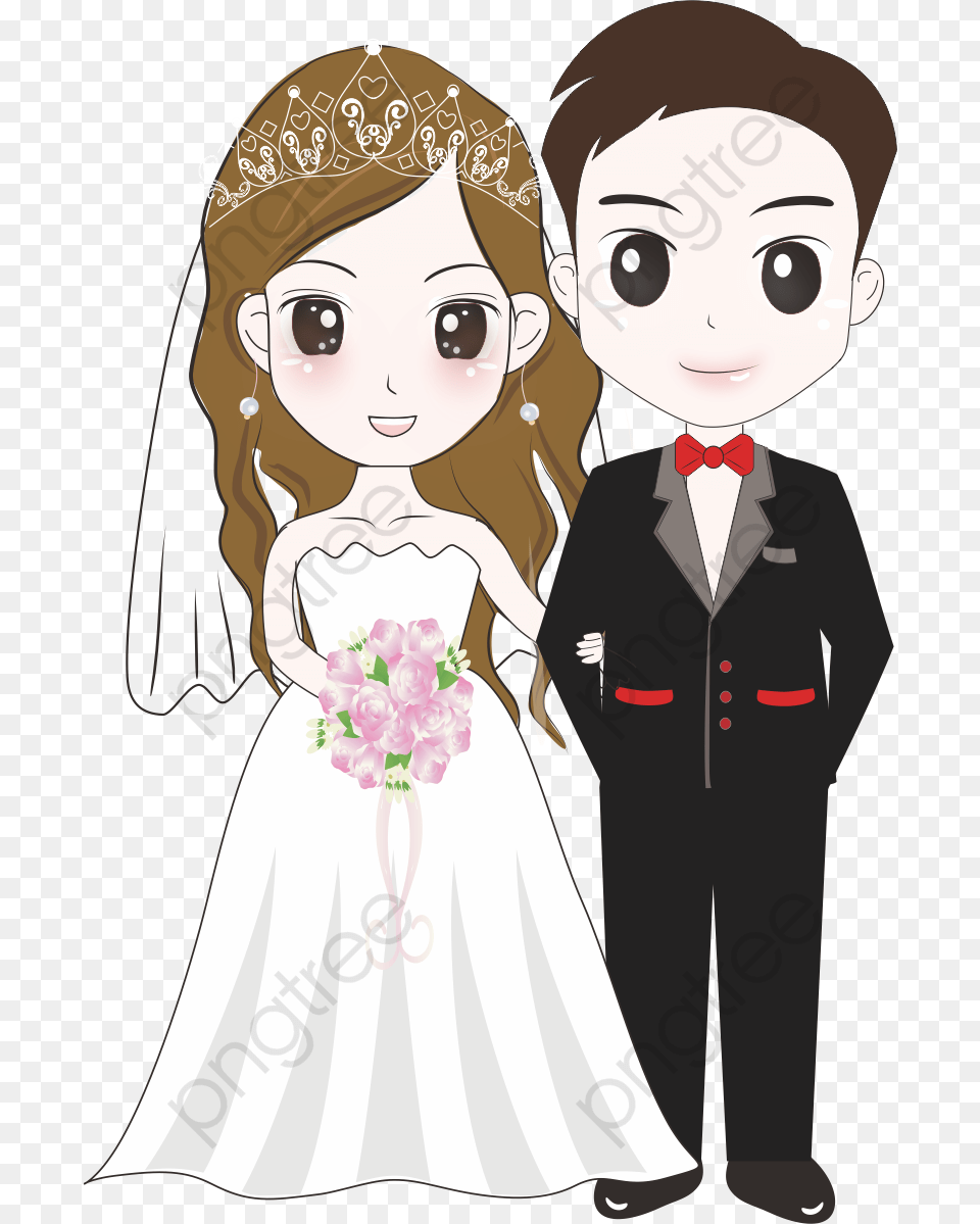 Transparent Wedding Veil Clipart Cartoon Couple Wedding, Formal Wear, Gown, Clothing, Dress Free Png Download