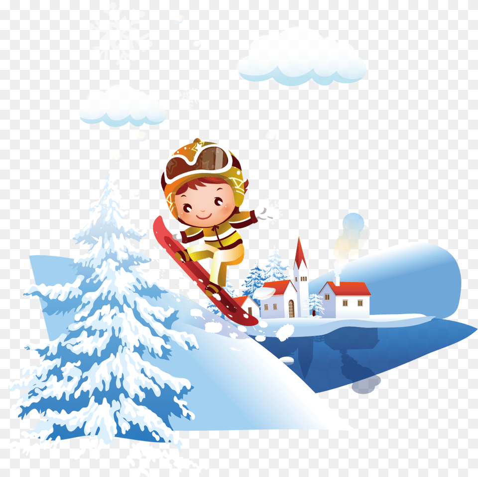 Transparent Winter Scenes Clipart Ski In Snow Cartoon, Nature, Outdoors, Baby, Person Free Png