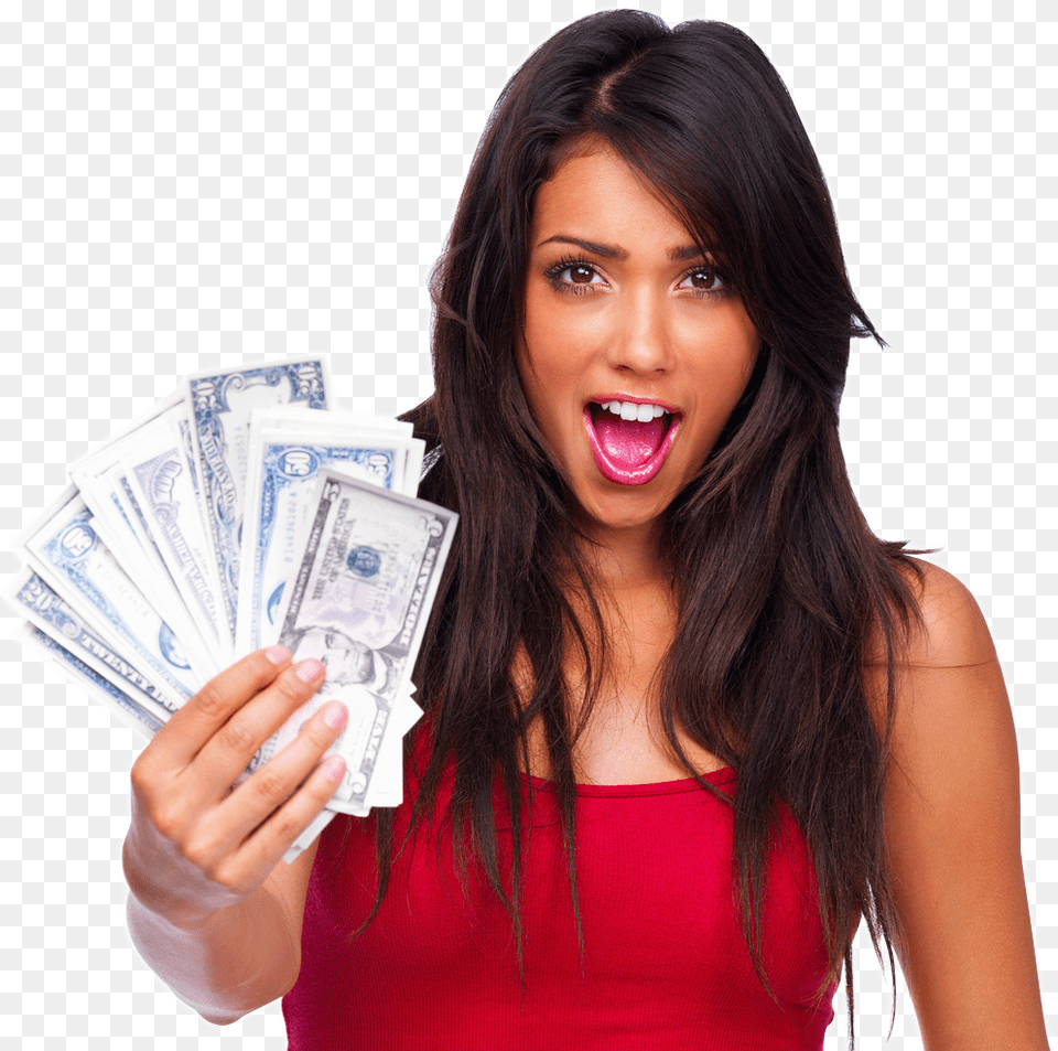 Transparent Woman Holding Money Smiling Girl With Money, Adult, Person, Female, Head Png