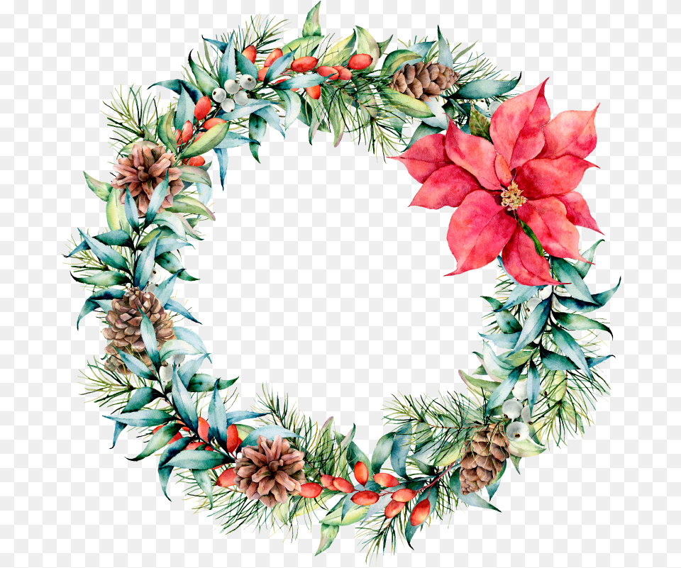Transparent Wreaths Watercolor Poinsettia Christmas Wreath, Flower, Food, Fruit, Pineapple Png