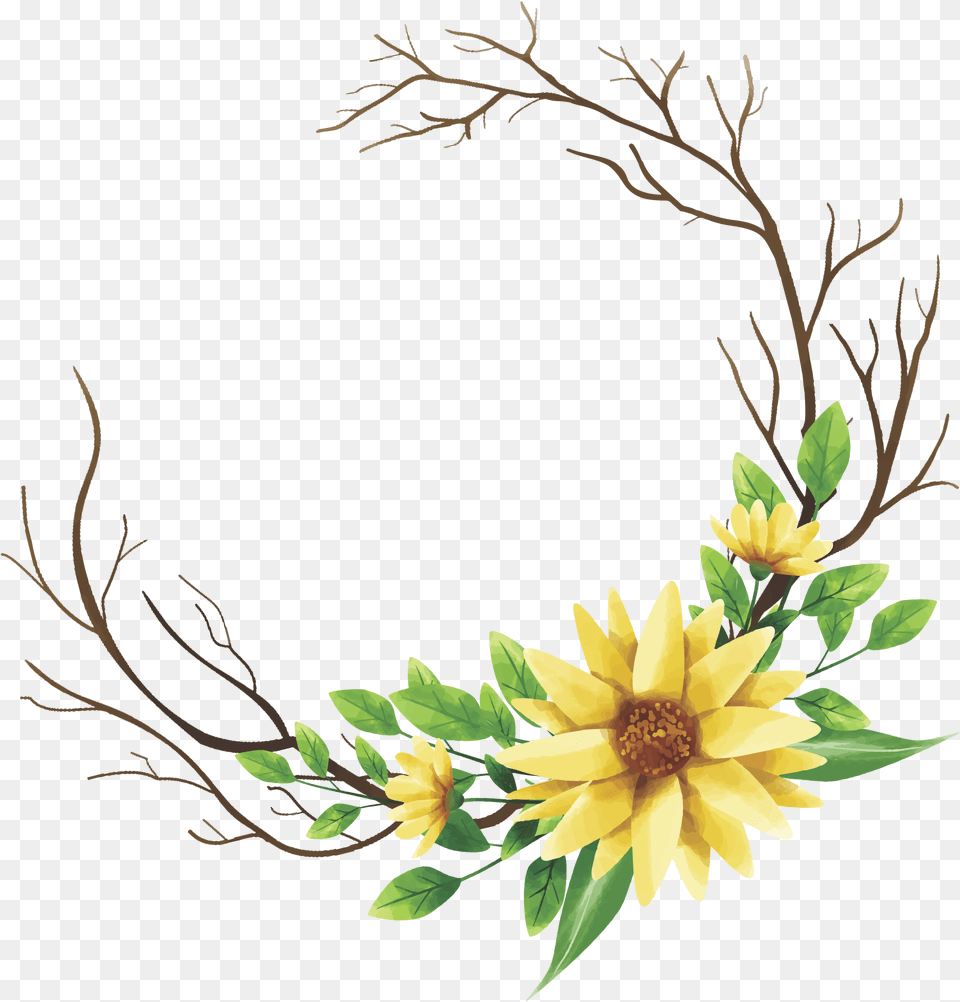 Transparent Yellow Flower Frame, Art, Floral Design, Flower Arrangement, Graphics Png Image