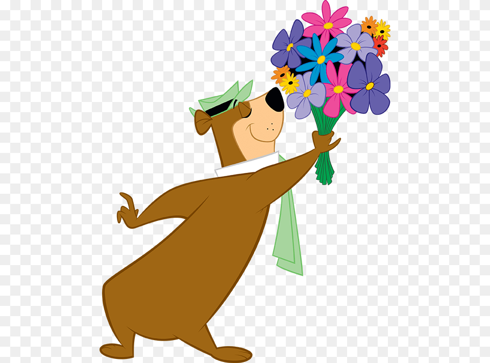 Transparent Yogi Bear Yogi Bear With Flowers, Graphics, Art, Cartoon, Smelling Png Image