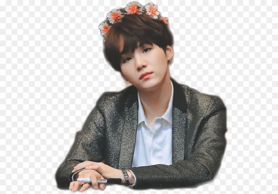 Yoongi Bts Suga In Flower Crown, Teen, Face, Head, Male Free Transparent Png