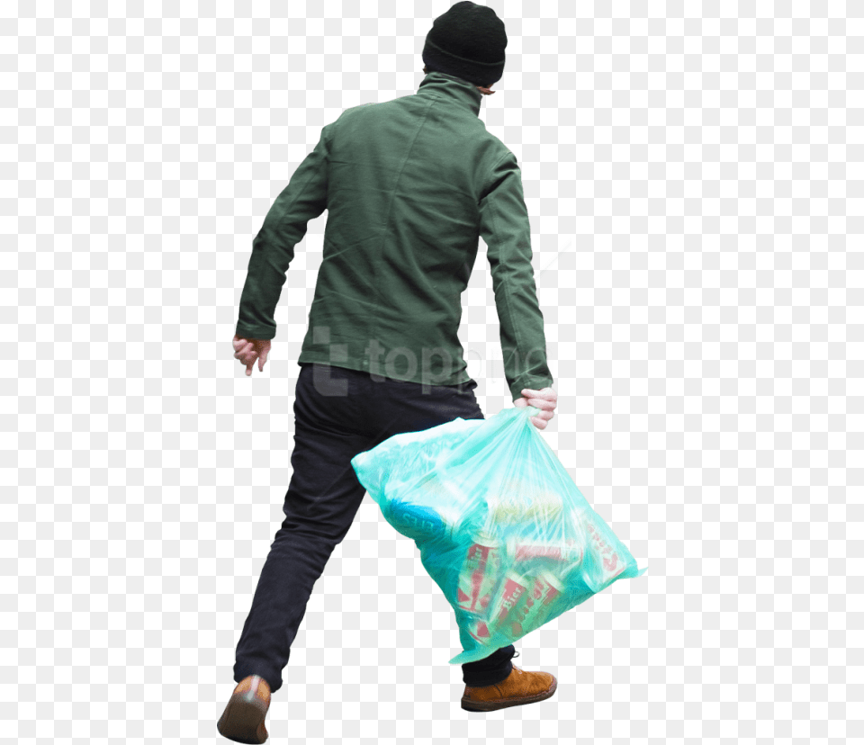 Trash Bag Images People Throwing Trash, Plastic, Clothing, Coat, Walking Free Png Download