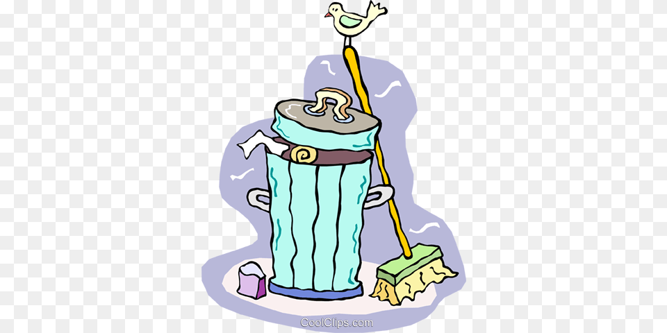 Trash Can And Broom Royalty Free Vector Clip Art Illustration, Cleaning, Person, Baby, Animal Png