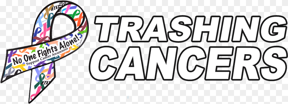 Trashing Cancers With Ribbon That Reads No One, Sticker, Text, Logo, Symbol Png Image