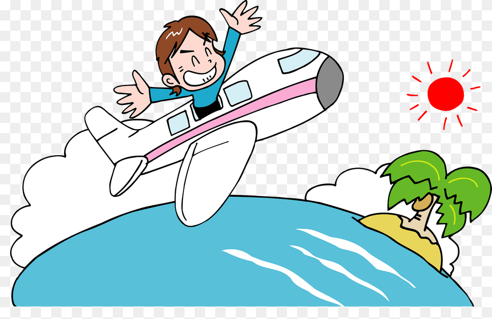 Travel By Airplane To Tropical Island Clipart, Book, Comics, Publication, Baby Free Png