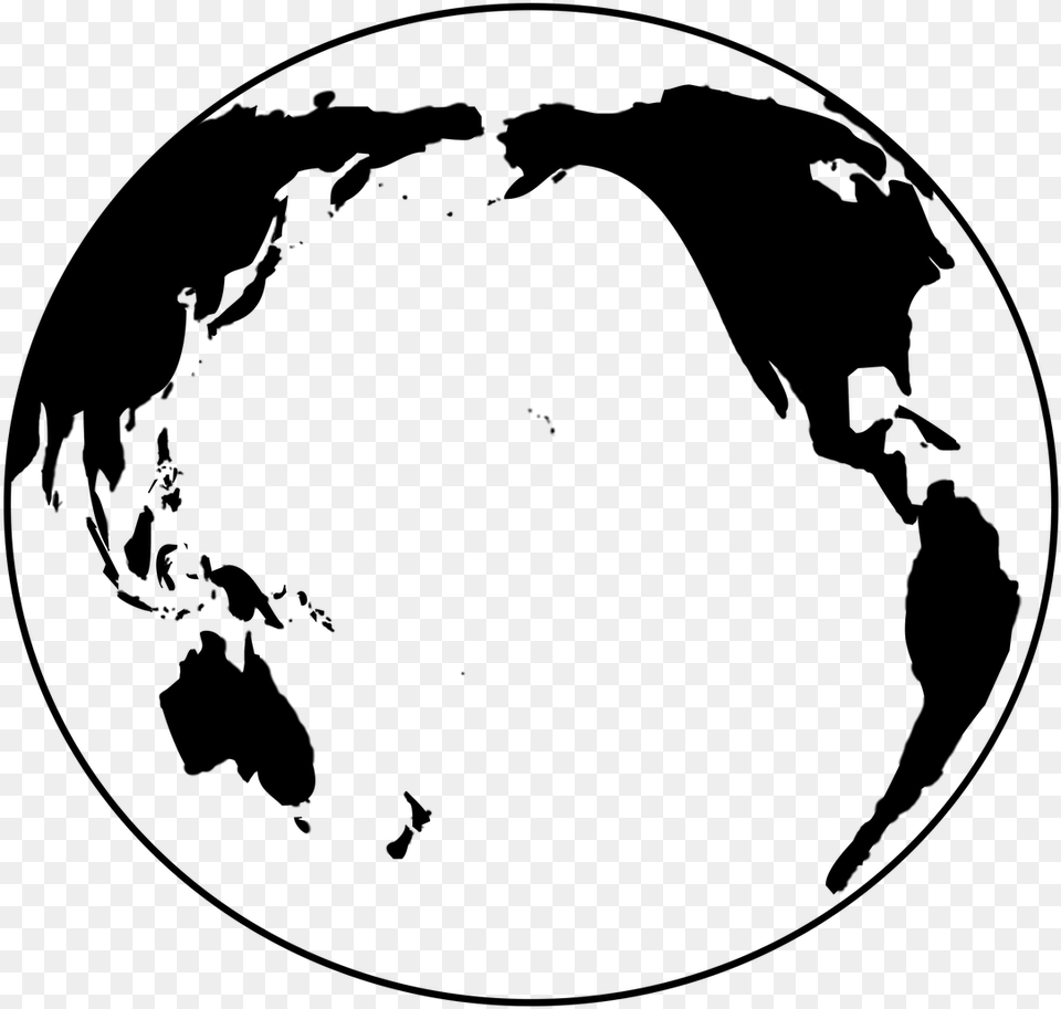 Travel Earth Black And White Globe Pacific Ocean Globo Preto E Branco, Gray Free Transparent Png