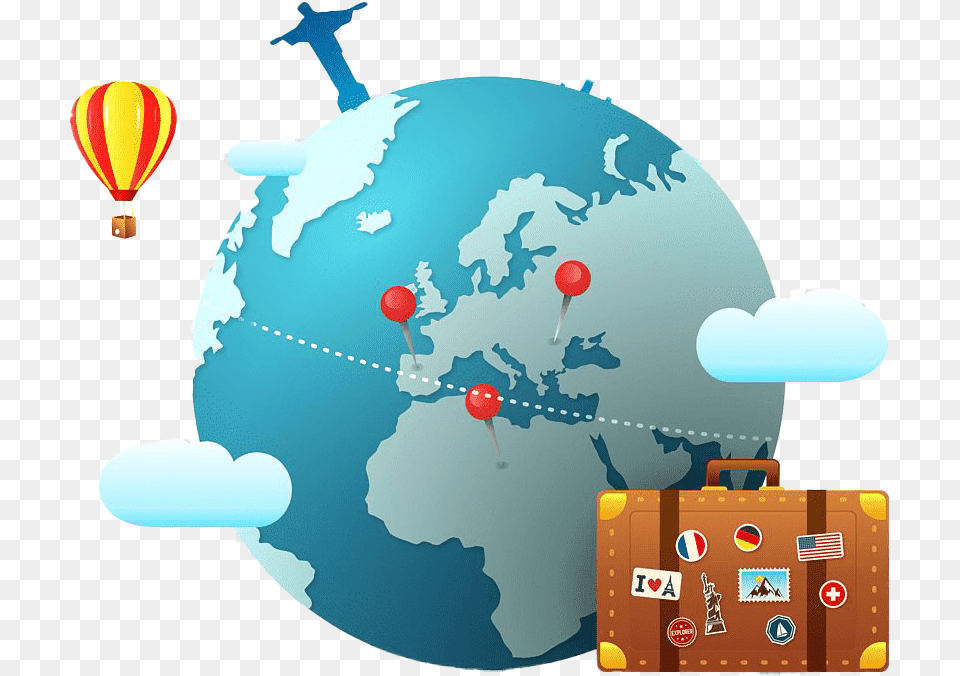 Travel Globe Background Globe Europe, Balloon, Astronomy, Outer Space, Aircraft Free Png