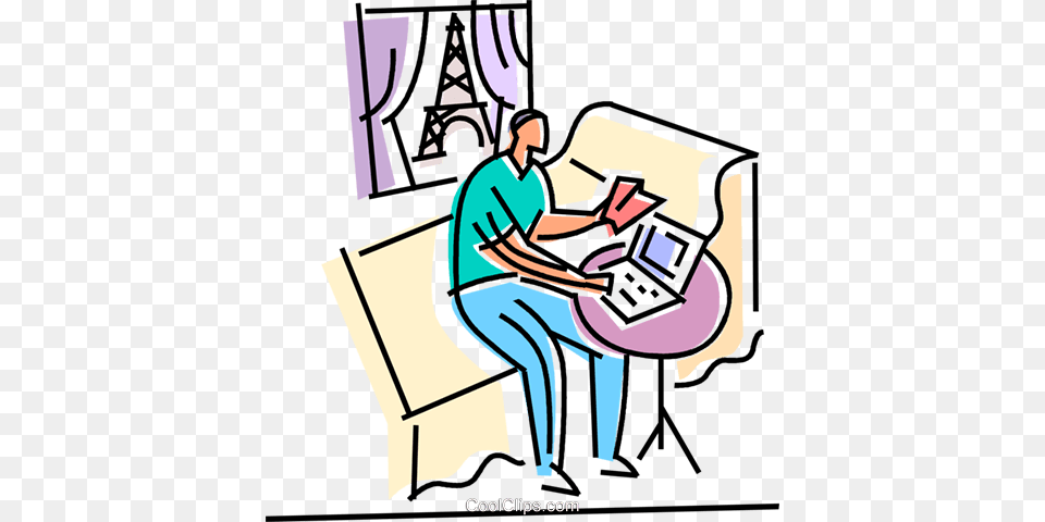 Traveler Sitting In His Hotel Room Royalty Vector Clip Art, Person, Box, Face, Head Png Image
