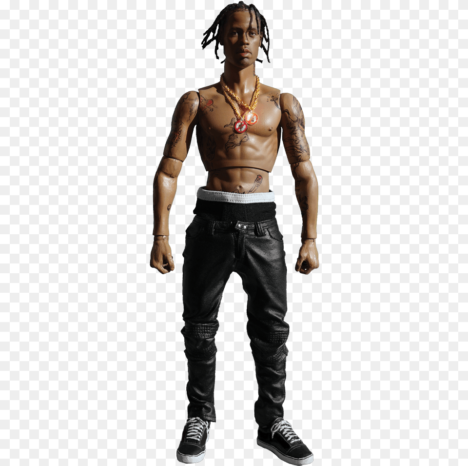 Travis Scott Action Figure, Tattoo, Skin, Person, Clothing Png Image