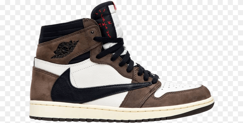 Travis Scott Jordan 1 High, Clothing, Footwear, Shoe, Sneaker Free Png