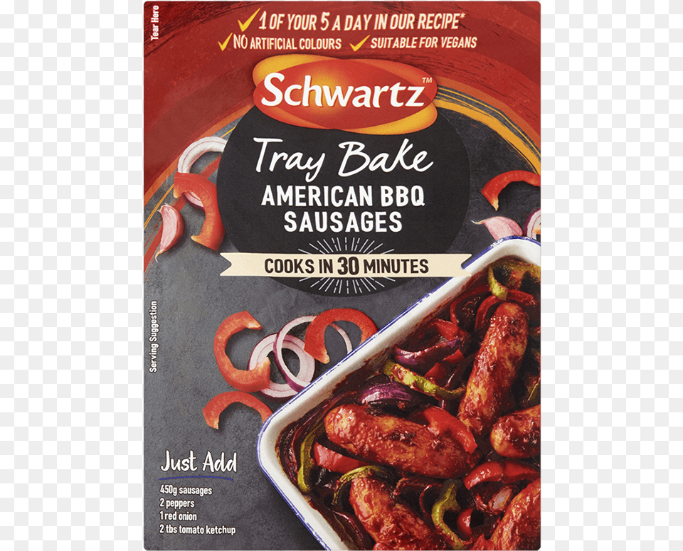 Tray Bake American Bbq Sausages Schwartz American Bbq Sausage, Advertisement, Poster, Grilling, Food Png