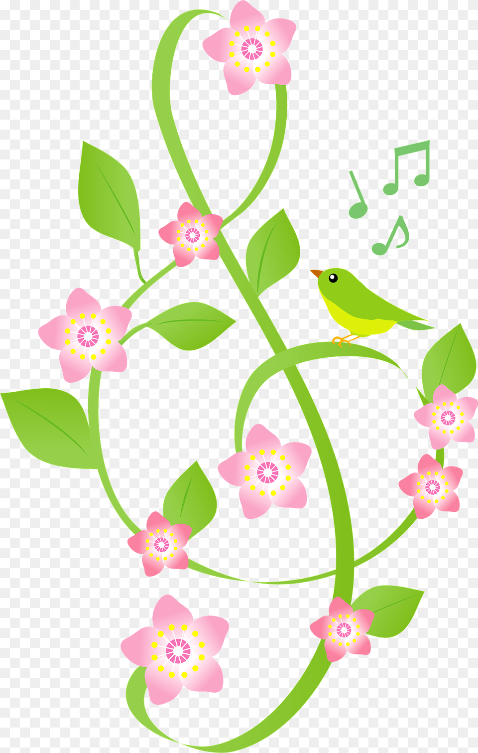 Treble Clef Flower And Bird Clipart, Art, Floral Design, Graphics, Pattern Png