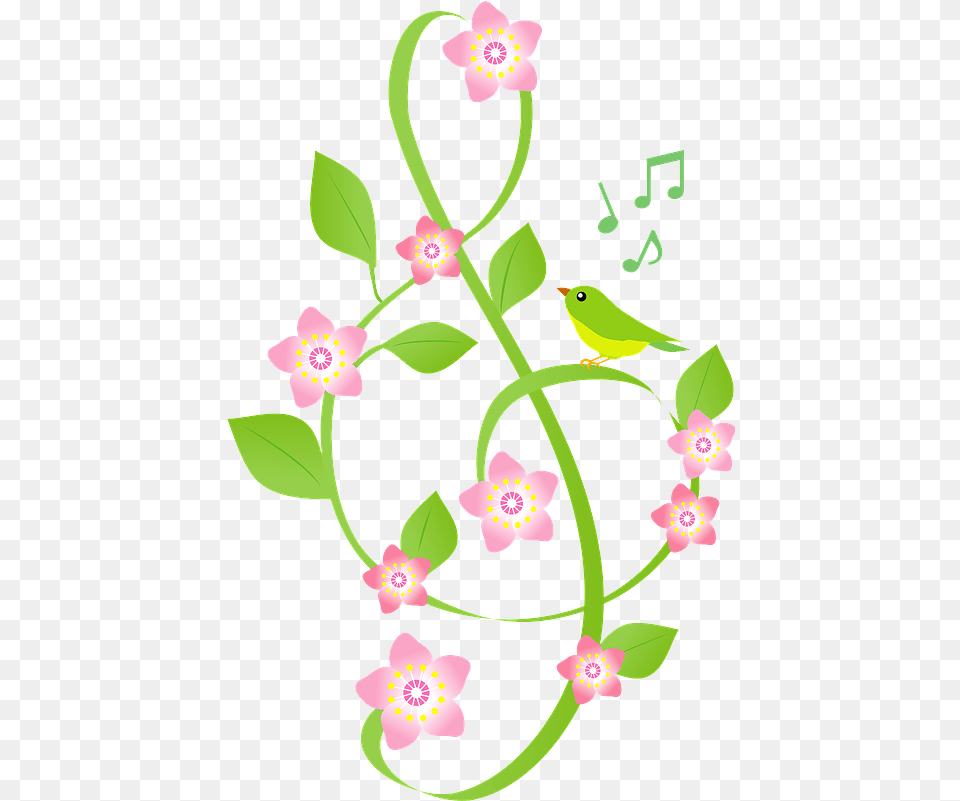 Treble Clef Flower And Bird Clipart Download, Art, Floral Design, Graphics, Pattern Free Png