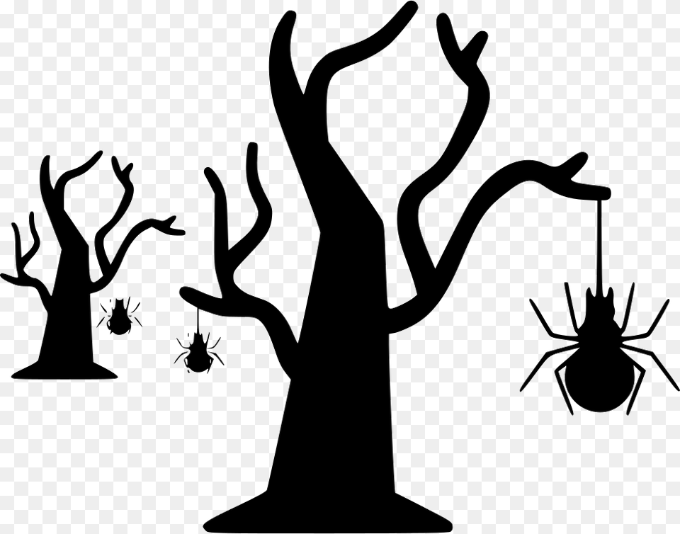 Tree Bug Net Spider Hanging Halloween Spider Hanging From Tree, Silhouette, Stencil, Animal, Insect Free Transparent Png