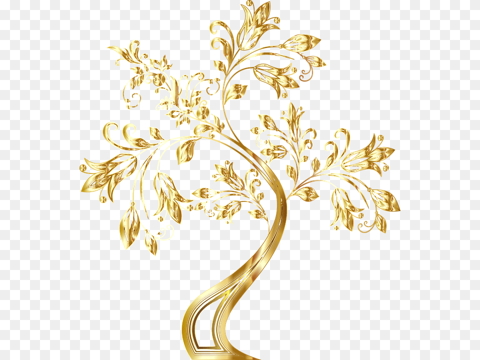 Tree Decorative Floral Flourish Flowers Ornamental Golden Flowers Hd, Gold, Pattern, Accessories, Art Free Png Download
