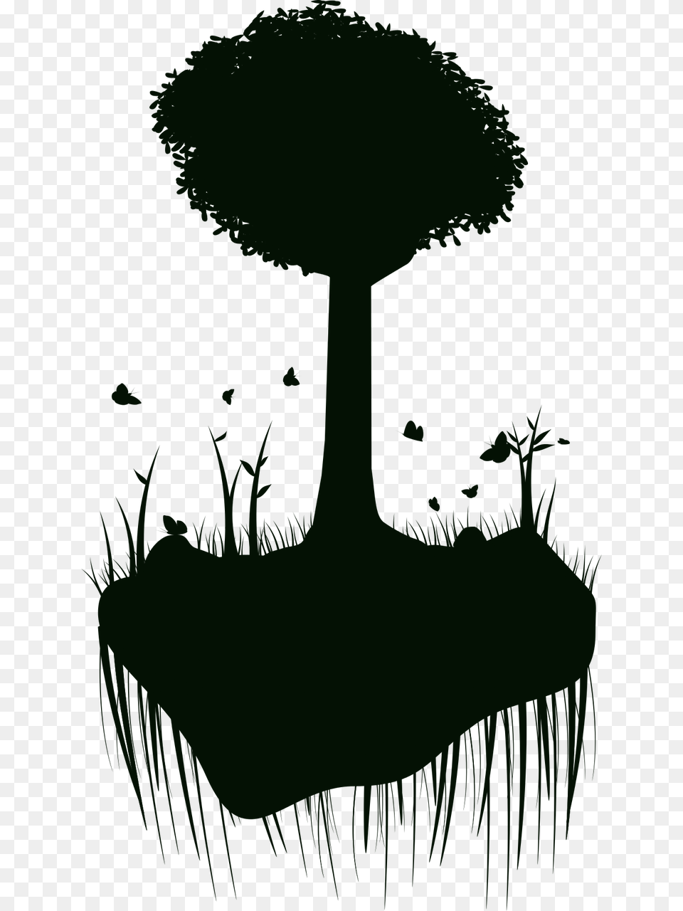 Tree Floating Island Island Silhouette, Green, Water, Grass, Plant Free Png Download